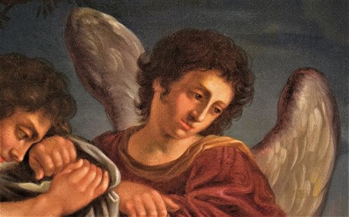 Christ Dead and two Angels